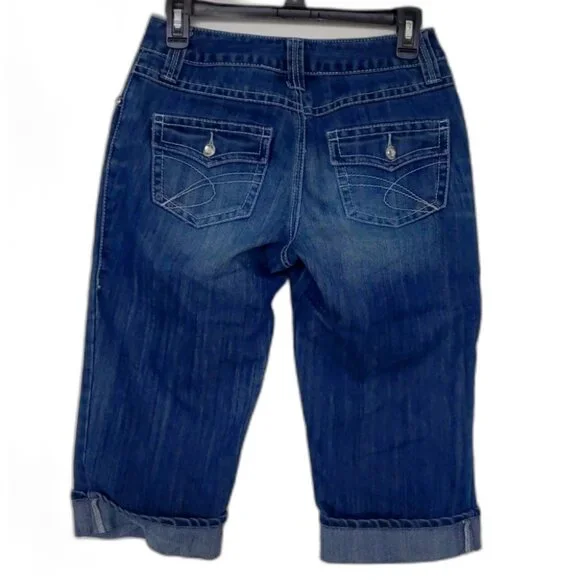 Women's Inc Denim Curvy Fit Blue Cropped Capri Distressed Stretch Jeans Size 2 - Picture 3 of 9